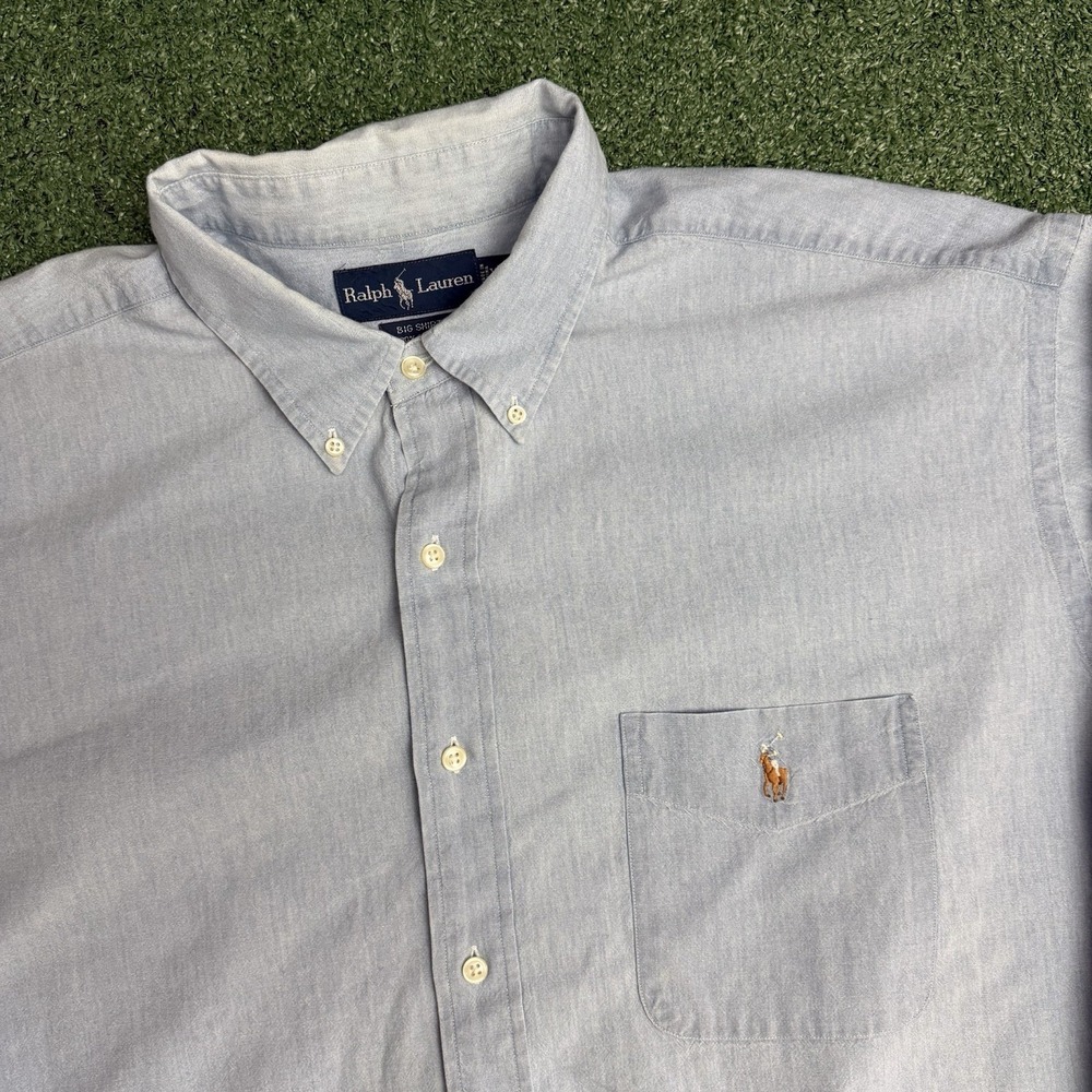 Vintage 90s Ralph Lauren Big Shirt Series Chambray Button Up Front 2XL Polo